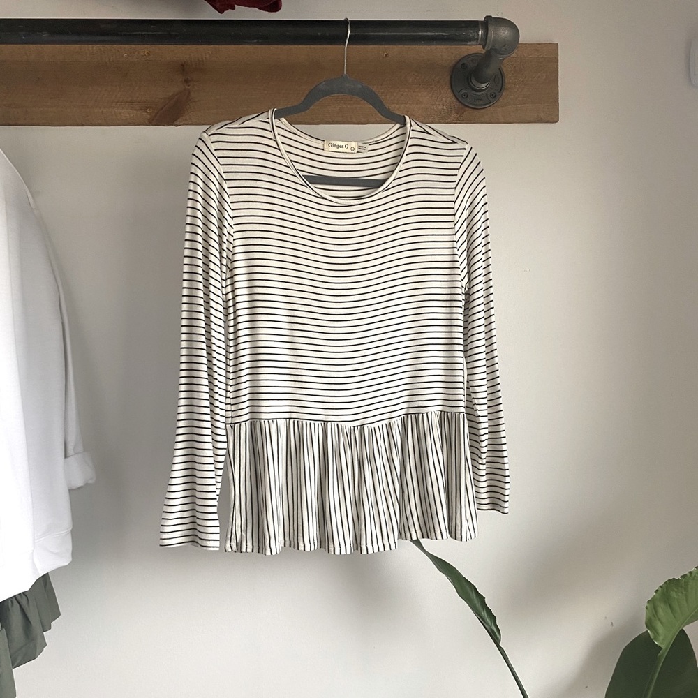 Ginger G Striped Peplum Long Sleeve Top